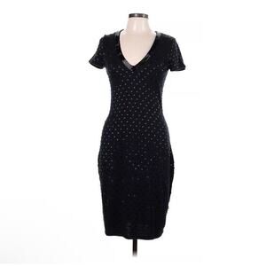 Temperley London Black V-Neck Short Sleeves Beaded Black Dress L